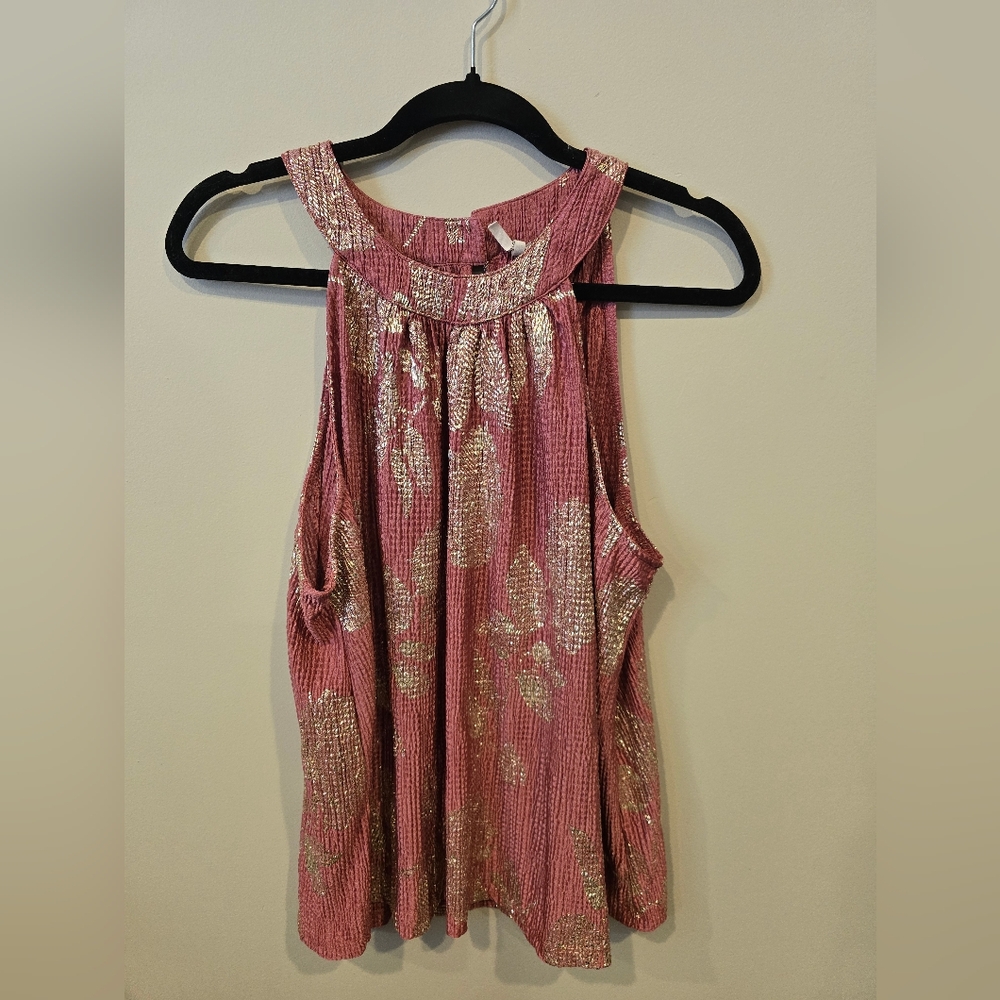 Anthropologie Pink and Gold Textured Blouse